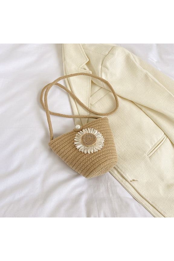 Beach Tote, Woven Straw Bag, Sunflower Tote for Women, Portable Phone and Cosmetics Bag, Vacation and Shopping, 1 Piece
