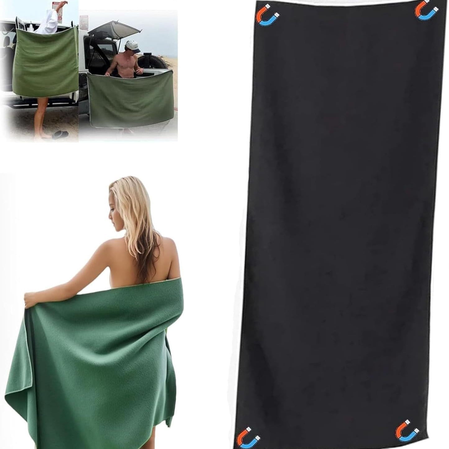 Beach Towel 1 Pack,Magnetic Beach Towels Oversized 30 x 74,Quick Dry Towel,Lightweight Pool Towels for Adults Travel Towel,Black