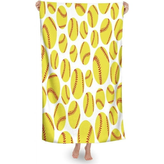 Beach Towel 31" x 51", for Softball Yellow Bath Towels, Effective, Absorbent and Quick Dry Beach Towel, Washer Safe Towel, Eco-Friendly for Adults