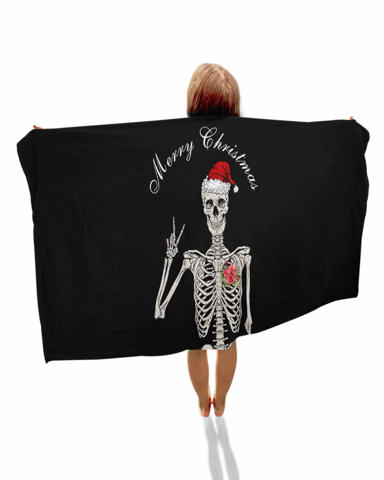 Beach Towel 31x62 In Halloween Funny Skull with Poinsettia Absorbent ...