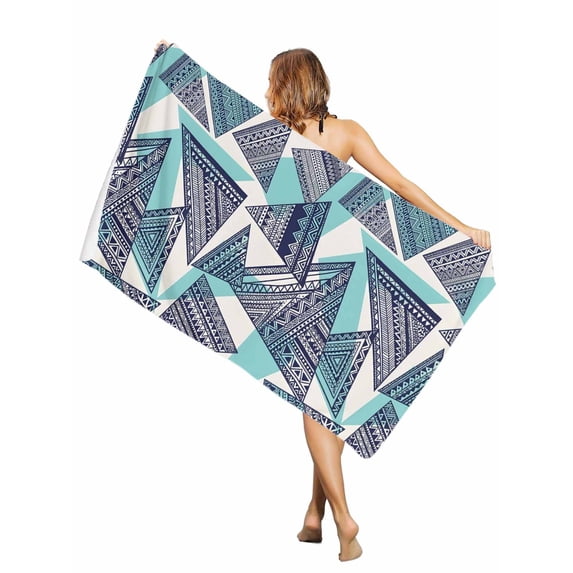 Beach Towel-Abstract Tribal Triangle Pattern Microfiber Absorbent Quick ...