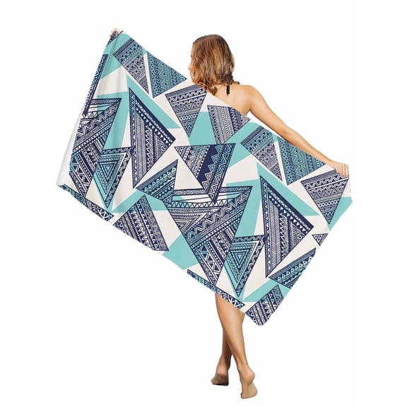 Beach Towel-Abstract Tribal Triangle Pattern MicrofiberAbsorbent Quick Dry Oversized Travel Towels,Rustic Geometric Art Sand Free Lightweight Large Towel for Pool Camping Swim,35x71in