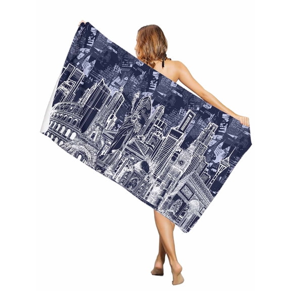 Beach Towel Architecture Landscape Bath Pool Towels Indigo Historic Landmarks Absorbent Beach Towel Soft Large Quick Dry Lightweight Camping Travel Sports Yoga Gym Swim Towels for Adult 30x60 Inch