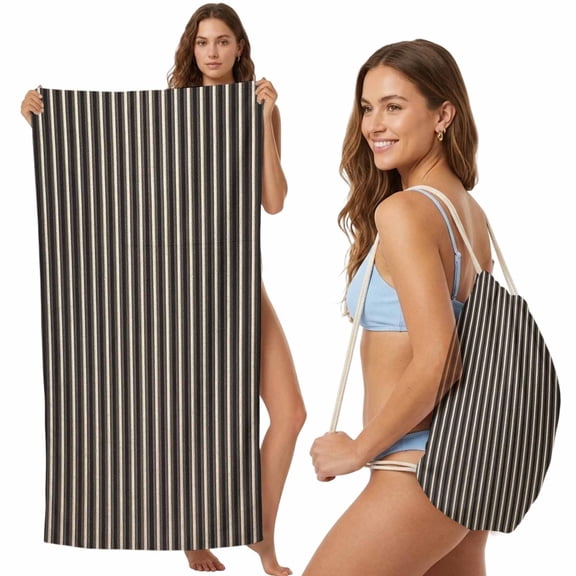Beach Towel Backpack, Vintage Brown, 2 in 1 Soft Absorbent Beach Blanket Travel Towels for Pool Swim Gym Picnic Camping, Ombre Abstract Minimalist Geometric Portable Drawstring Bag 27.6x55 Inch