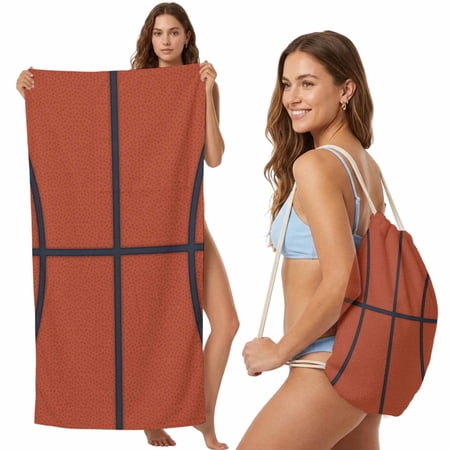 Beach Towel Bag 2 in 1 Basketball Court Bath Pool Towels Backpack Sport Ball Game Athletics Absorbent Beach Towel Soft Quick Dry Lightweight Towels Drawstring Bag for Travel Camping Sports Picnic