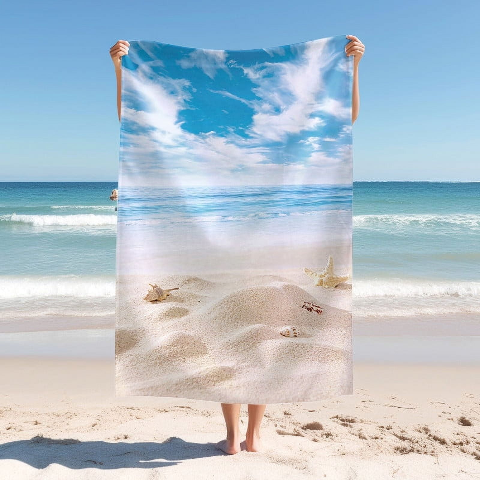 Beach Towel, Beach Themed Coastal Beach Teal Sea Water Beach Towels, Beach Blanket, Microfiber Bath Towels Beach Chair Absorbent Towels