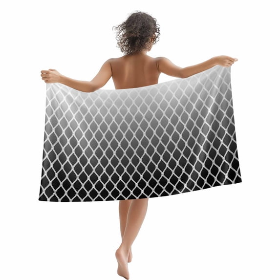 Beach Towel Black Geometric Bath Pool Towels Ombre Lines Rhombus Pattern Absorbent Beach Towel Soft Large Quick Dry Lightweight Camping Travel Sports Yoga Gym Swim Towels for Adult 35x70 Inch