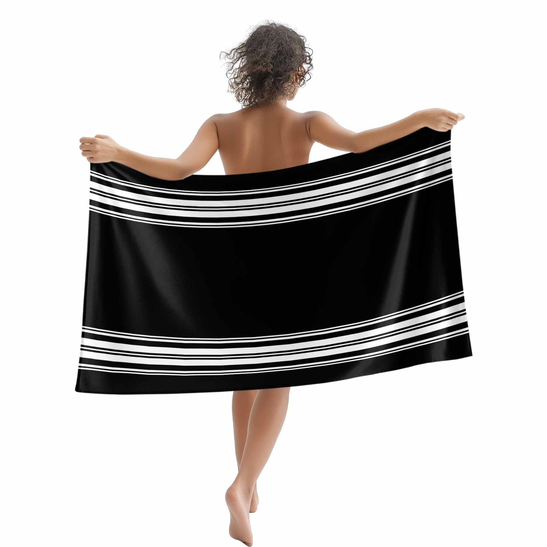 Beach Towel Black Striped Bath Pool Towels Black White Stripes Absorbent Beach Towel Soft Large Quick Dry Lightweight Camping Travel Sports Yoga Gym Swim Towels for Adult 35x70 Inch