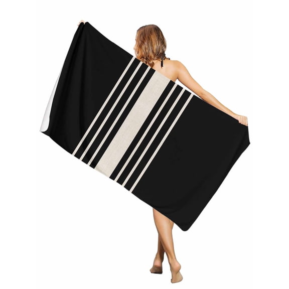 Beach Towel Black Stripes Bath Pool Towels Classic Striped Linen Absorbent Beach Towel Soft Large Quick Dry Lightweight Camping Travel Sports Yoga Gym Swim Towels for Adult 30x60 Inch