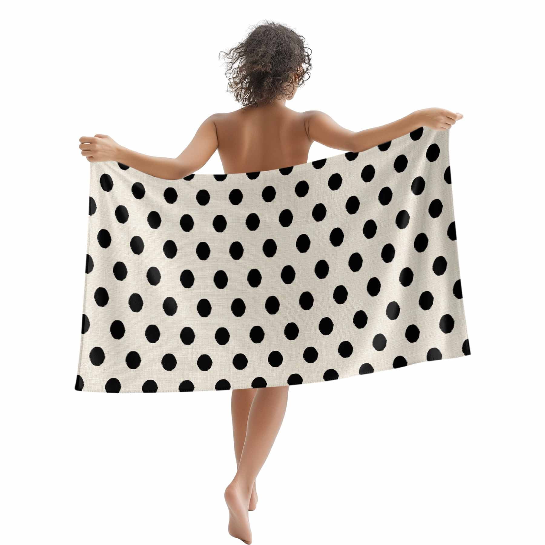 Beach Towel Black White Polka Dots Bath Pool Towels Cute Solid Color Linen Absorbent Beach Towel Soft Large Quick Dry Lightweight Camping Travel Sports Yoga Gym Swim Towels for Adult 35x70 Inch