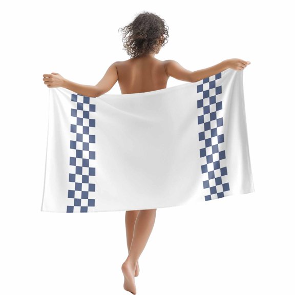 Beach Towel Blue Check Plaid Bath Pool Towels Buffalo Farmhouse Style Pattern Absorbent Beach Towel Soft Large Quick Dry Lightweight Camping Travel Sports Yoga Gym Swim Towels for Adult 35x70 Inch