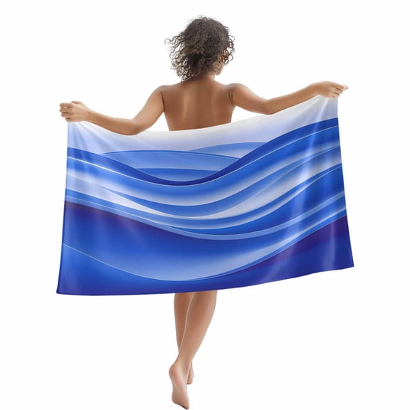 Beach Towel Blue Ocean Waves Bath Pool Towels OmbreAbstract Art Stripes Absorbent Beach Towel Soft Large Quick Dry Lightweight Camping Travel Sports Yoga Gym Swim Towels for Adult 35x70 Inch