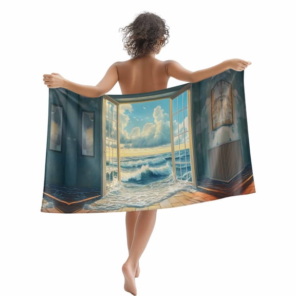 Beach Towel Blue Sky Cloud Bath Pool Towels Beach Waves Window Absorbent Beach Towel Soft Large Quick Dry Lightweight Camping Travel Sports Yoga Gym Swim Towels for Adult 35x70 Inch