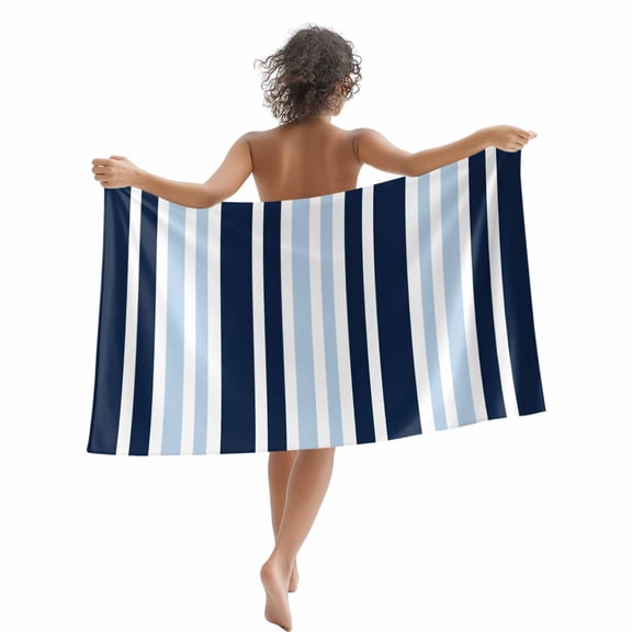 Beach Towel Blue Striped Bath Pool Towels Navy Blue Vertical Stripes Absorbent Beach Towel Soft Large Quick Dry Lightweight Camping Travel Sports Yoga Gym Swim Towels for Adult 35x70 Inch
