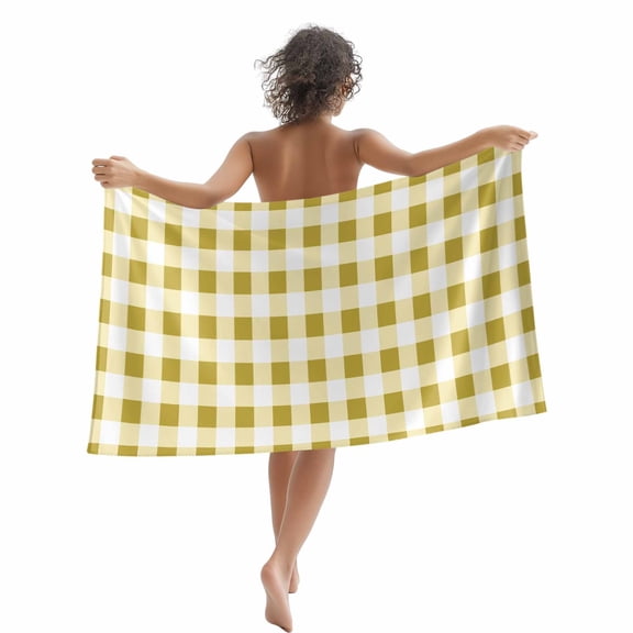 Beach Towel Buffalo Plaid Bath Pool Towels Yellow Check Lines Absorbent Beach Towel Soft Large Quick Dry Lightweight Camping Travel Sports Yoga Gym Swim Towels for Adult 35x70 Inch