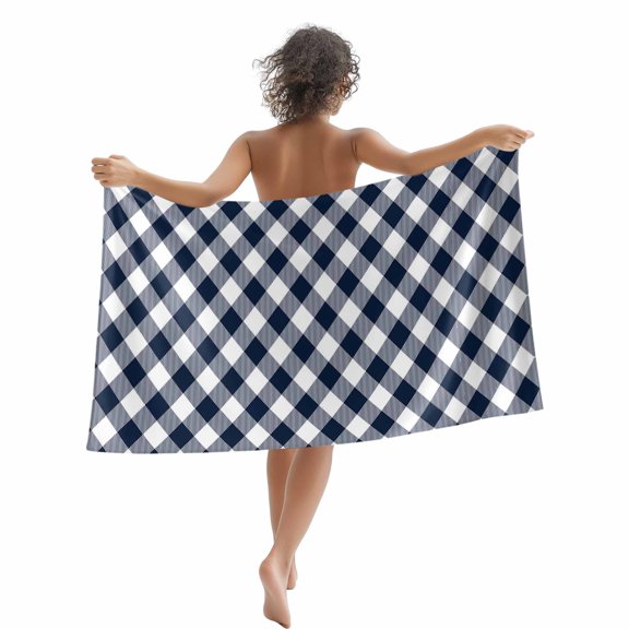 Beach Towel Buffalo Plaid Navy Blue Check Bath Pool Towels Farmhouse Style Absorbent Beach Towel Soft Large Quick Dry Lightweight Camping Travel Sports Yoga Gym Swim Towels for Adult 35x70 Inch