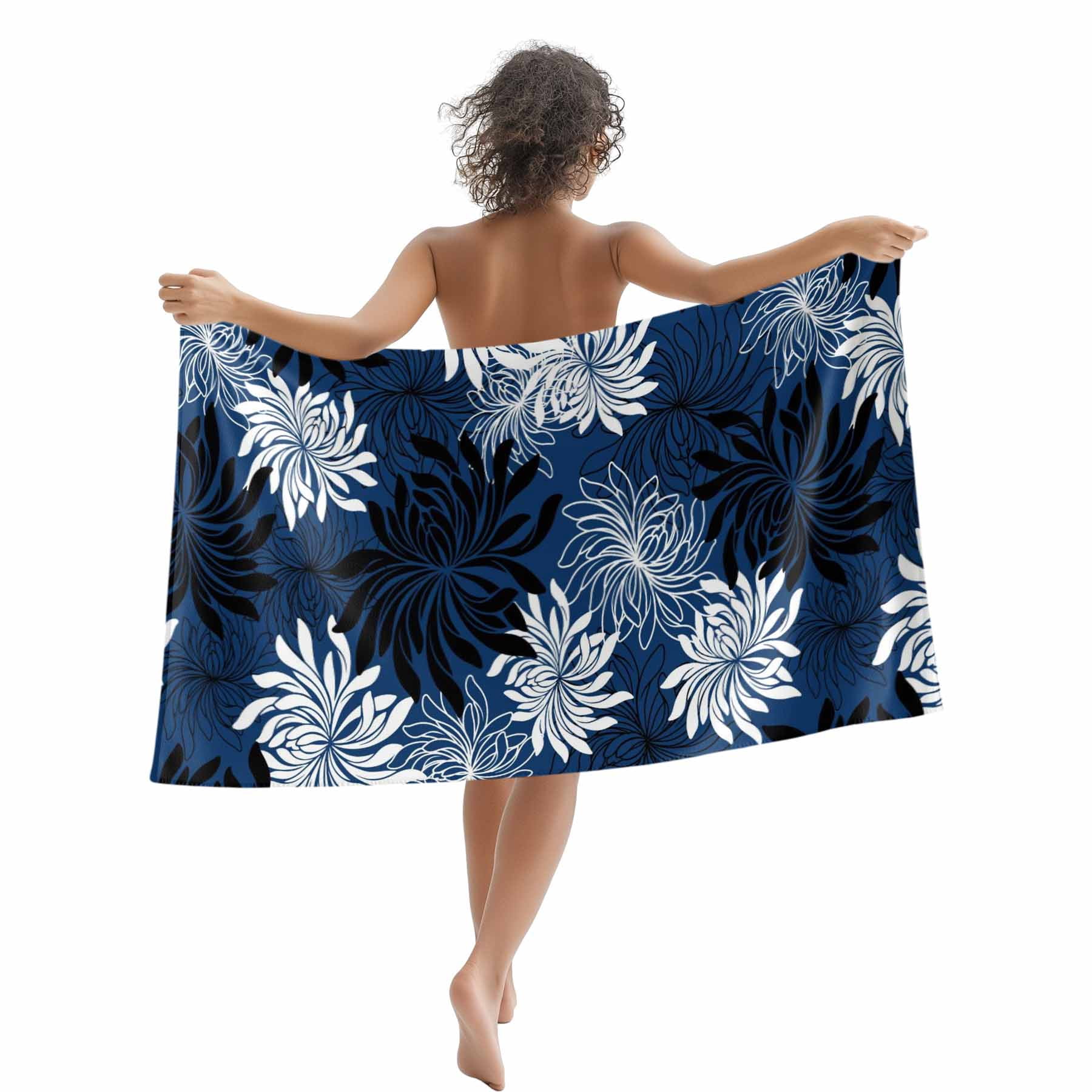 Beach Towel Chrysanthemum Bath Pool Towels Vintage Navy Blue Black Floral Absorbent Beach Towel Soft Large Quick Dry Lightweight Camping Travel Sports Yoga Gym Swim Towels for Adult 35x70 Inch