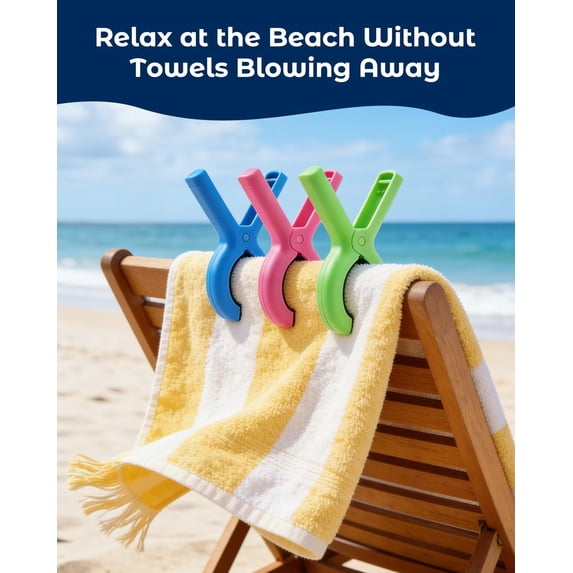 Beach Towel Clips for Beach Chairs, 2 Pack Heavy Duty Towel Clips for Pool Chair Cruise Boat Lounge Chair, Strong Grip Clothes Pins for Beach, Pool, Camping, Picnic, Laundry, Beach Accessories