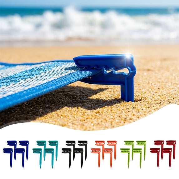 Beach Towel Clips Set of 4, Windproof Plastic Towel Clamps, Picnic Mat Fixing Clips, Outdoor Blanket Holders for Beach Camping Travel, Green, AKLJWH
