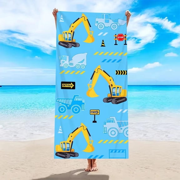 Beach Towel Construction Vehicle Printed Pattern Sun Protection Windproof Suitable for Swimming Pool Camping Travel Blanket