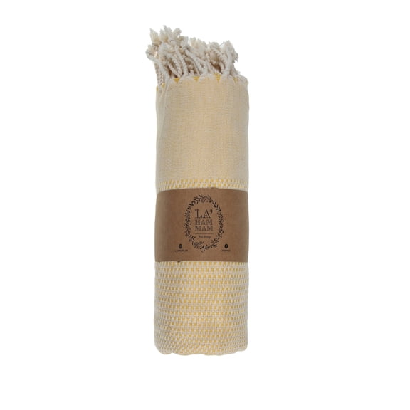 Lahammam Akasya Yellow Premium Turkish Beach Towel Lightweight, Sand-Free, Quick-Dry, Luxury Cotton Towels for Beach, Pool & Travel