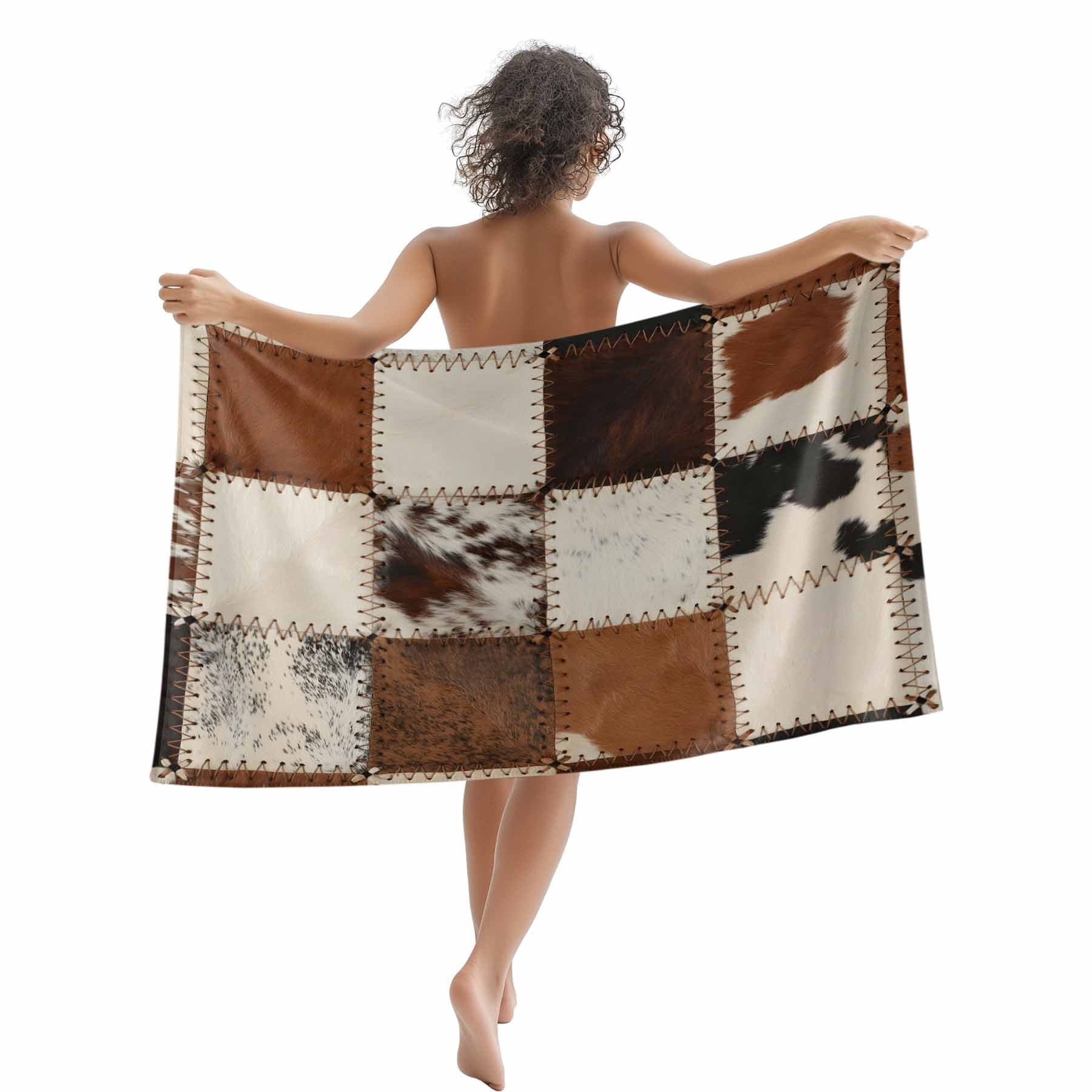 Beach Towel Cowhide Bath Pool Towels Cow Fur Print Animal Skin Brown Absorbent Beach Towel Soft Large Quick Dry Lightweight Camping Travel Sports Yoga Gym Swim Towels for Adult 35x70 Inch