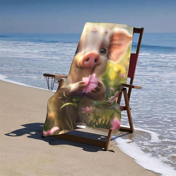 Beach Towel Cute Pig and Flower Pattern Sun Protection Windproof Suitable for Swimming Pool Camping Travel Blanket