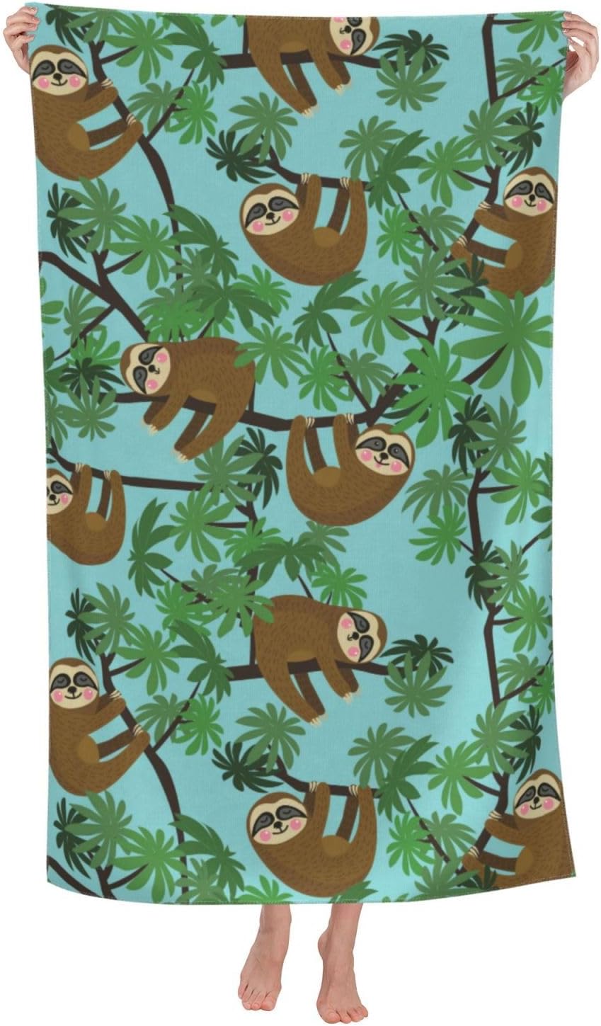 Beach Towel,Cute Sloths Quick Dry Oversized Lightweight Thin Bath Towel