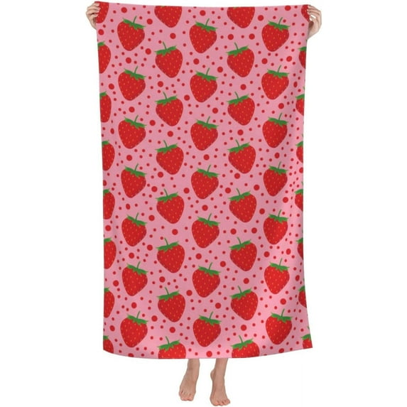 Beach Towel Cute Strawberry Theme Sand-Free Microfiber Towel Ultra Soft Quick Dry Pool Towel Absorbent Towel Lightweight Towel for Outdoor Bathroom Swimming 31inx51in