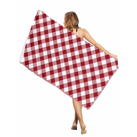 Beach Towel Dark Red Buffalo Check Plaid Bath Pool Towels Farmhouse Style Absorbent Beach Towel Soft Large Quick Dry Lightweight Camping Travel Sports Yoga Gym Swim Towels for Adult 30x60 Inch