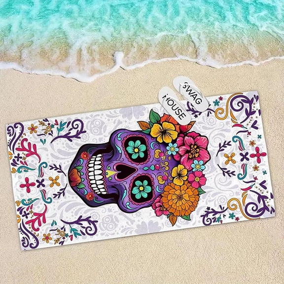 Beach Towel Day Of The Dead Sugar Skull Pattern Sun Protection Windproof Suitable For Swimming Pool Camping Travel Blanket (3)