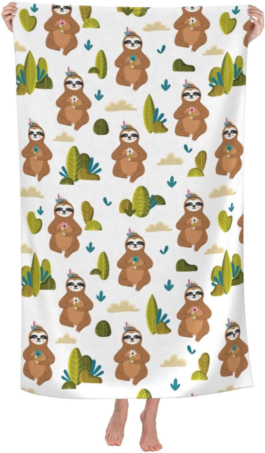 Beach Towel,Funny Sloths Quick Dry Oversized Lightweight Thin Bath