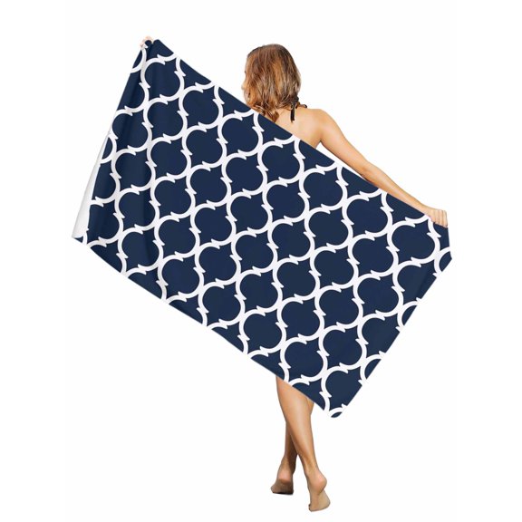 Beach Towel Geometric Morocco Pattern Bath Pool Towels Navy Blue Abstract Absorbent Beach Towel Soft Large Quick Dry Lightweight Camping Travel Sports Yoga Gym Swim Towels for Adult 30x60 Inch