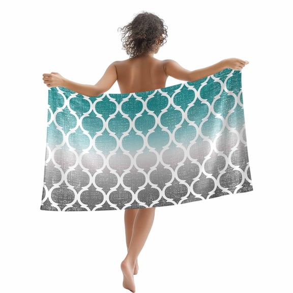 Beach Towel Green and Gray Ombre Gradient Bath Pool Towels Morocco Pattern Absorbent Beach Towel Soft Large Quick Dry Lightweight Camping Travel Sports Yoga Gym Swim Towels for Adult 35x70 Inch