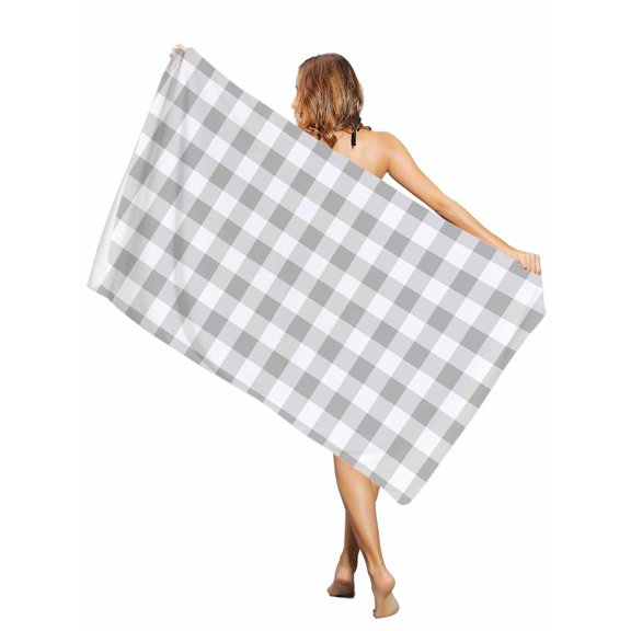 Beach Towel Grey Buffalo Plaid Bath Pool Towels Check Lines Absorbent Beach Towel Soft Large Quick Dry Lightweight Camping Travel Sports Yoga Gym Swim Towels for Adult 30x60 Inch