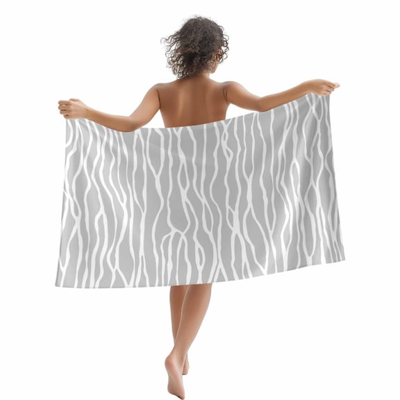Beach Towel Grey Stripes Bath Pool Towels Waves Lines Striped Absorbent Beach Towel Soft Large Quick Dry Lightweight Camping Travel Sports Yoga Gym Swim Towels for Adult 35x70 Inch