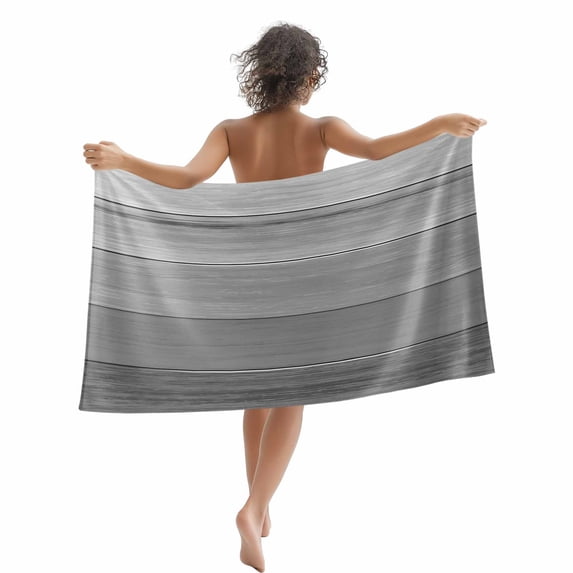 Beach Towel Grey Wood Grain Bath Pool Towels Ombre Wooden Stripe Absorbent Beach Towel Soft Large Quick Dry Lightweight Camping Travel Sports Yoga Gym Swim Towels for Adult 35x70 Inch