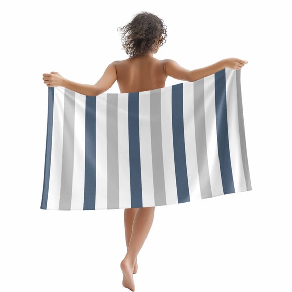 Beach Towel Haze Blue Grey Stripes Bath Pool Towels Contrast Striped Absorbent Beach Towel Soft Large Quick Dry Lightweight Camping Travel Sports Yoga Gym Swim Towels for Adult 35x70 Inch