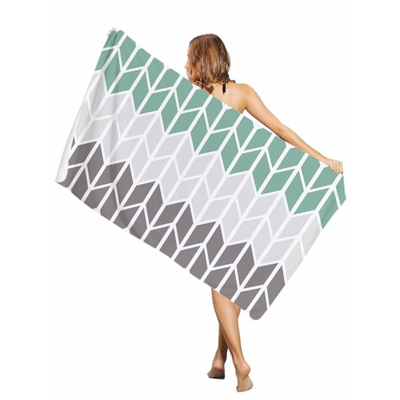 Beach Towel Herringbone Pattern Bath Pool Towels Vintage Turquoise Ombre Grey Absorbent Beach Towel Soft Large Quick Dry Lightweight Camping Travel Sports Yoga Gym Swim Towels for Adult 30x60 Inch