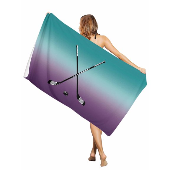 Beach Towel Hockey Player Bath Pool Towels Sports Ground Ombre Turquoise Purple Absorbent Beach Towel Soft Large Quick Dry Lightweight Camping Travel Sports Yoga Gym Swim Towels for Adult 30x60 Inch
