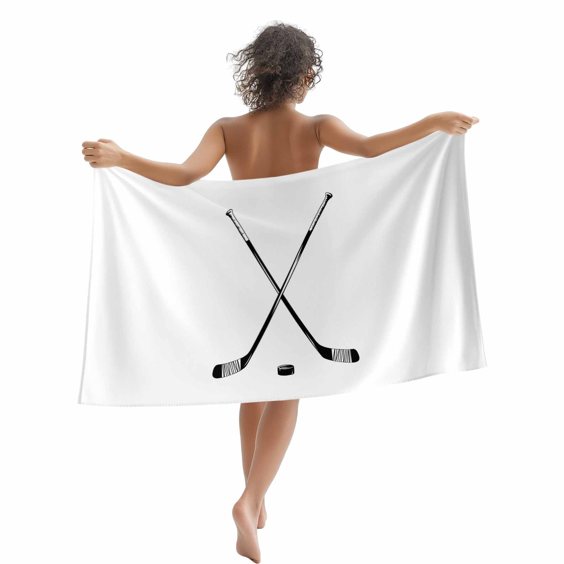 Beach Towel Hockey Player Bath Pool Towels Sports Ground White Absorbent Beach Towel Soft Large Quick Dry Lightweight Camping Travel Sports Yoga Gym Swim Towels for Adult 35x70 Inch