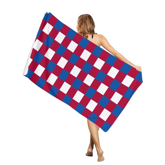 Beach Towel-Independence Day Red Buffalo Plaid Microfiber&nbsp;Absorbent Quick Dry Oversized Travel Towels,Blue Gingham Check Sand Free Lightweight Large Towel for Pool Camping Swim,35x71in