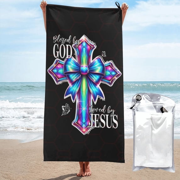 Beach Towel Jesus Blessed Towel Decor Stuff Quick Dry Super Absorbent Towel Oversized Sand Free Towel Women Men 27.5"X55"