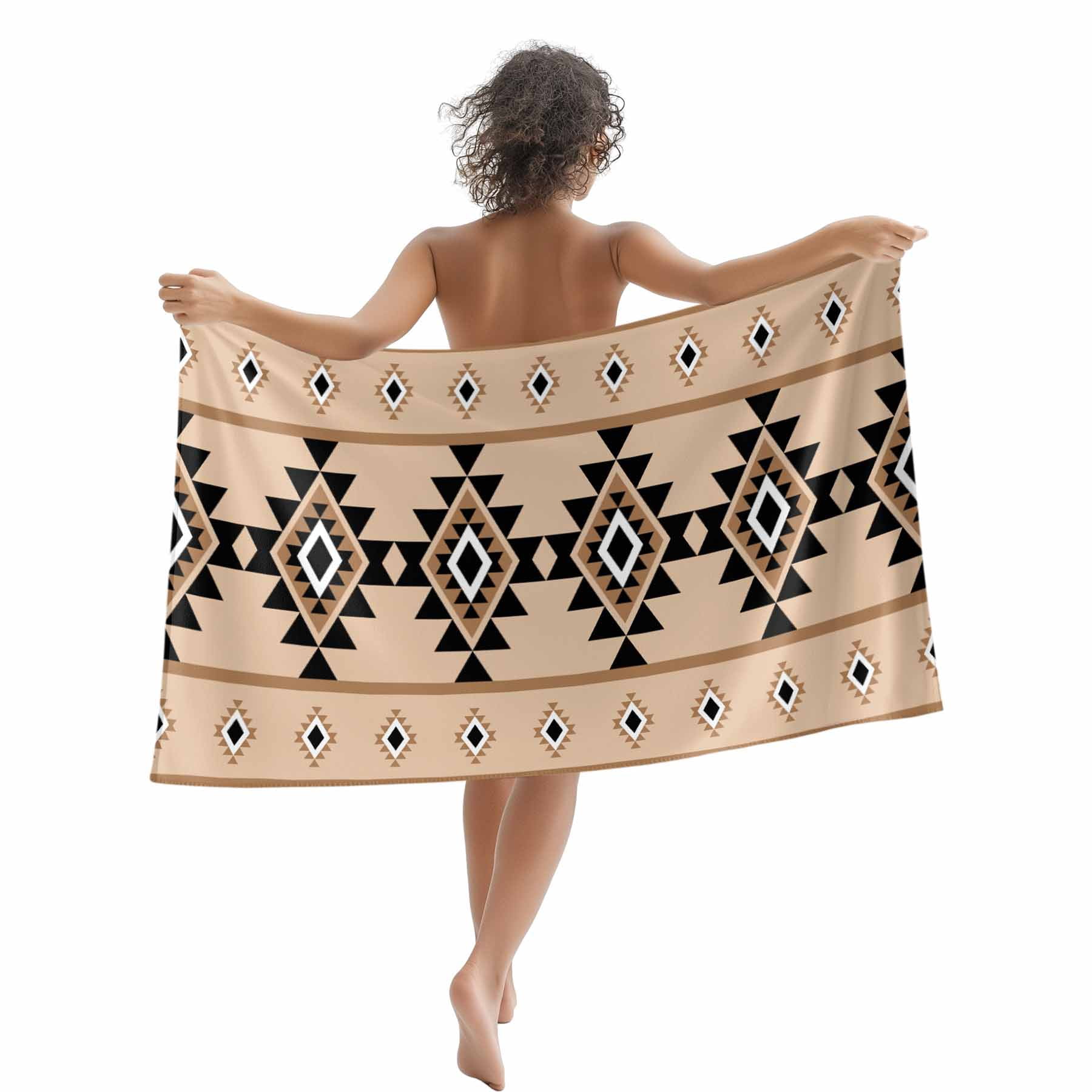 Beach Towel Khaki Aztec Bath Pool Towels Western Tribal Pattern Absorbent Beach Towel Soft Large Quick Dry Lightweight Camping Travel Sports Yoga Gym Swim Towels for Adult 35x70 Inch