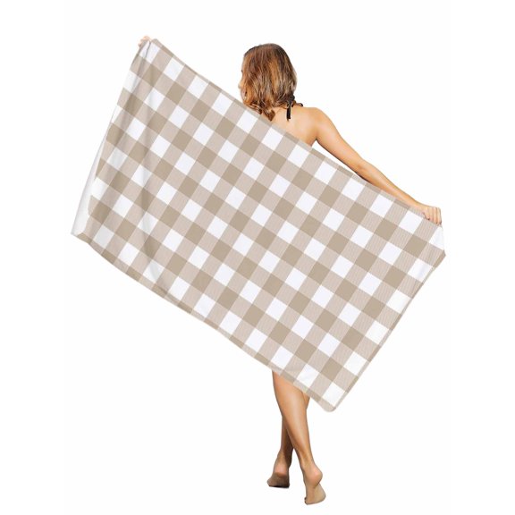 Beach Towel Khaki Buffalo Check Plaid Bath Pool Towels Farmhouse Style Absorbent Beach Towel Soft Large Quick Dry Lightweight Camping Travel Sports Yoga Gym Swim Towels for Adult 30x60 Inch