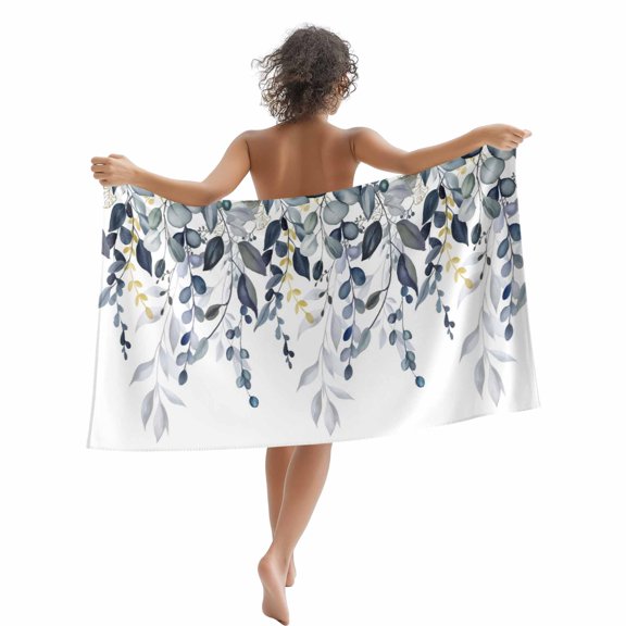 Beach Towel Lake Blue Eucalyptus Leaves Bath Pool Towels Berry Leaf Branches Absorbent Beach Towel Soft Large Quick Dry Lightweight Camping Travel Sports Yoga Gym Swim Towels for Adult 35x70 Inch