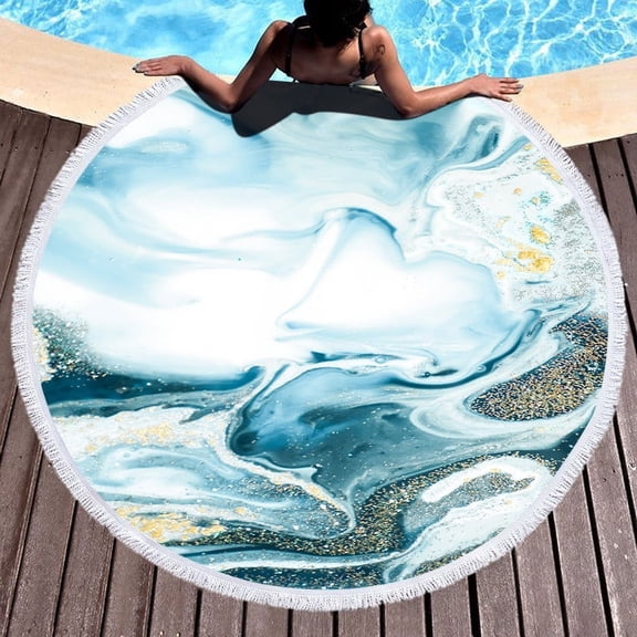 Beach Towel Large Round Beach Towels Tassels Microfiber Quick Dry Beach Blanket Throw Roundie Swim Pool Circle Towel，Multicolor C