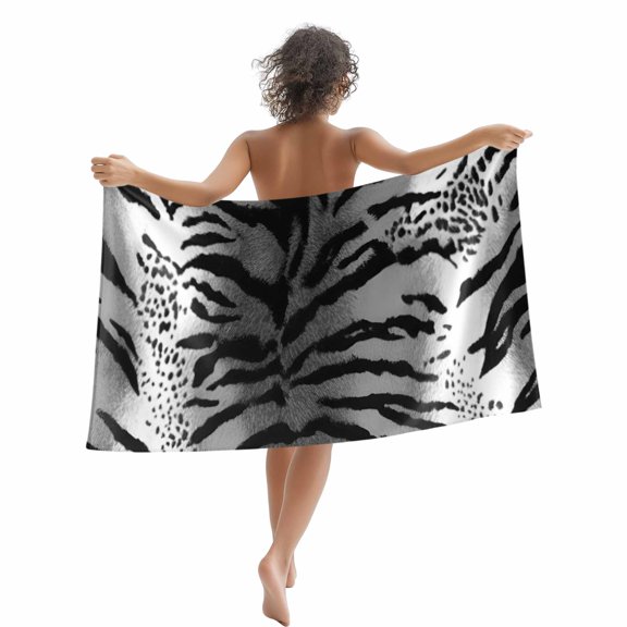 Beach Towel Leopard Stripes Bath Pool Towels Black Animal Fur Print Absorbent Beach Towel Soft Large Quick Dry Lightweight Camping Travel Sports Yoga Gym Swim Towels for Adult 35x70 Inch