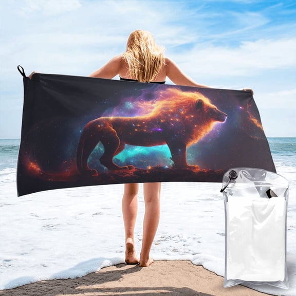 Beach Towel Lion Colorful Galaxy Towel Decor Stuff Quick Dry Super Absorbent Towel Oversized Sand Free Towel Women Men 27.5"X55"