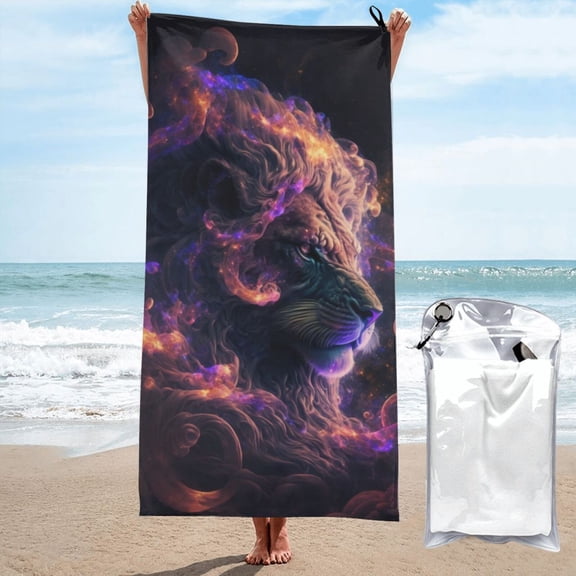 Beach Towel Lion Colorful Galaxy Towel Decor Stuff Quick Dry Super Absorbent Towel Oversized Sand Free Towel Women Men 27.5"X55"